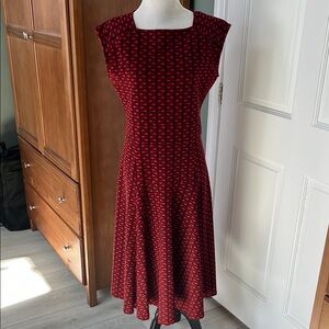 Lands End Fit and Flare  Red Geometric Patterned Dress